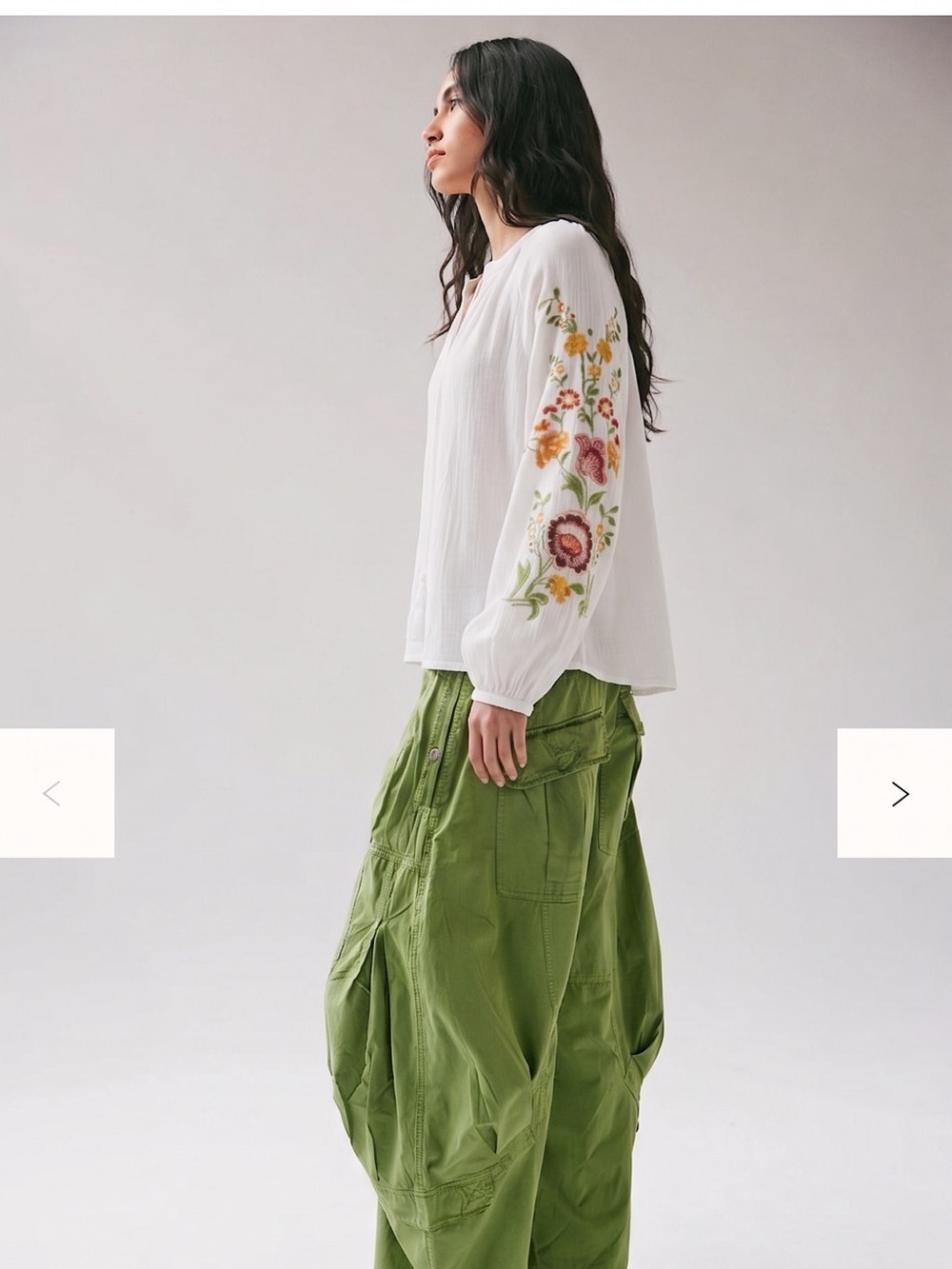 Johnny Was Style White Peasant Blouse with Floral Sleeve Embroidery Size M